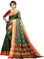 DEIANA'S Beautiful Designer Golden zari Soft Lichi Silk Saree - Green | Grocsy