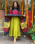The52 Lemons Women's Gorgeous Embroidered Viscose Chanderi Fabric Straight Kurta Pant with Dupatta Set | Grocsy