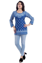 Snehal Creations Royal Blue Faux Crepe Short Kurti Tunic Top | Grocsy