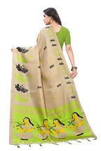 Vamika Brown Kalamkari Print With Jhalar Khadi Silk Saree (SHABRI GREEN) | Grocsy