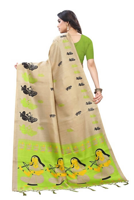 Vamika Brown Kalamkari Print With Jhalar Khadi Silk Saree (SHABRI GREEN) | Grocsy