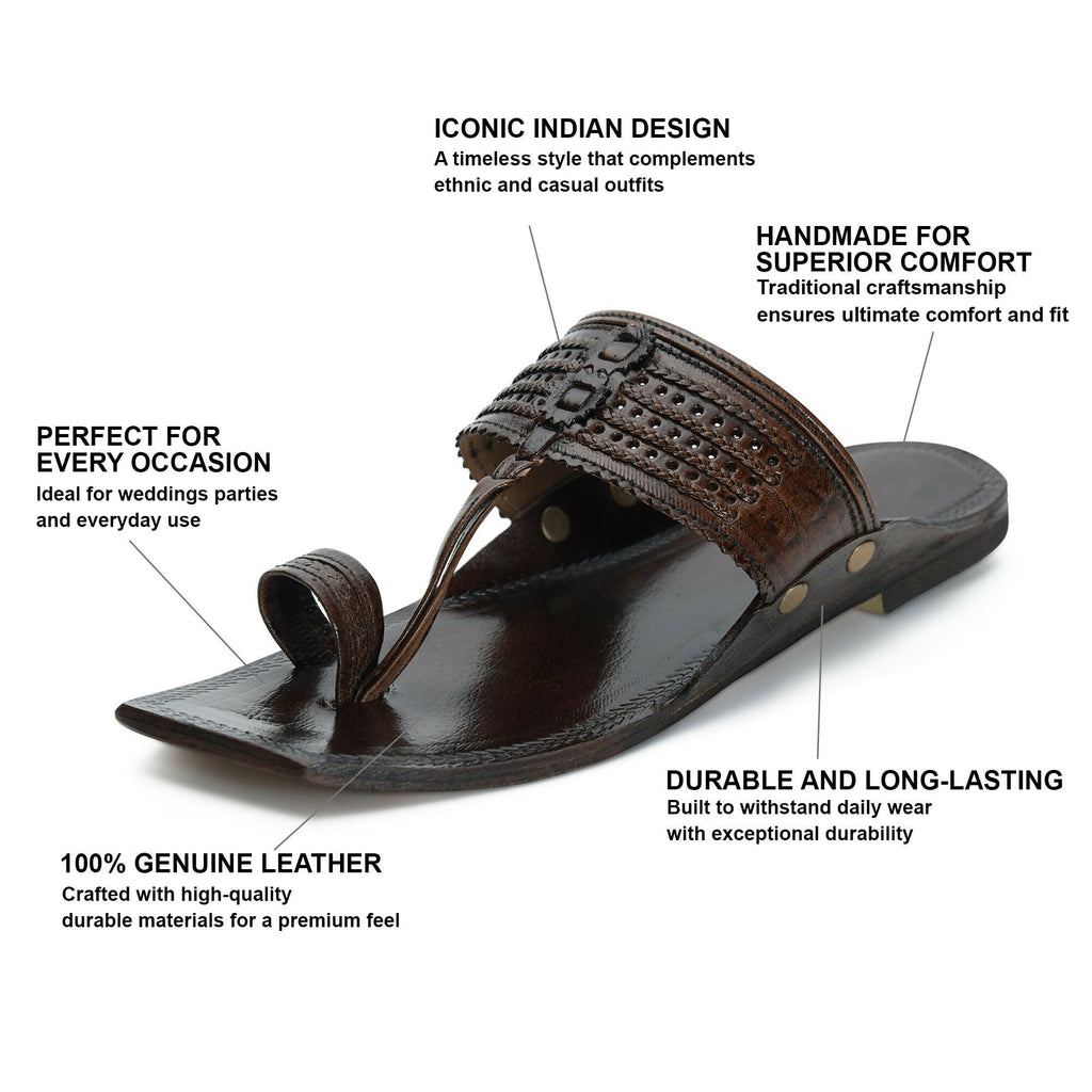 Stepsoft Men'S Designer Kolhapuri Chappal | Brown Handcrafted Ethnic Leather Footwear | Grocsy