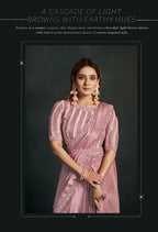 Peach Silk Crepe Georgette Cord Sequence & Thread Embroidered & Stone Work Saree - Moh-Manthan Royal Enigma | Grocsy
