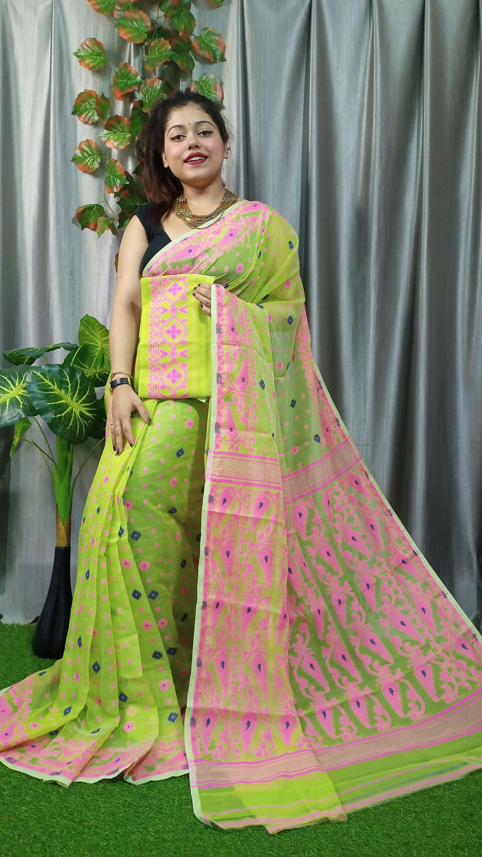 Exclusive Collection Green Beautiful Jamdani Collection Saree | Grocsy