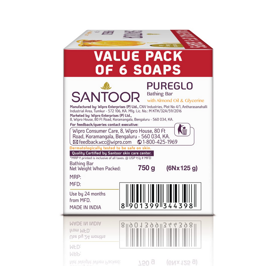 Santoor PureGlo Glycerine Soap with Almond Oil And Glycerine | Grocsy