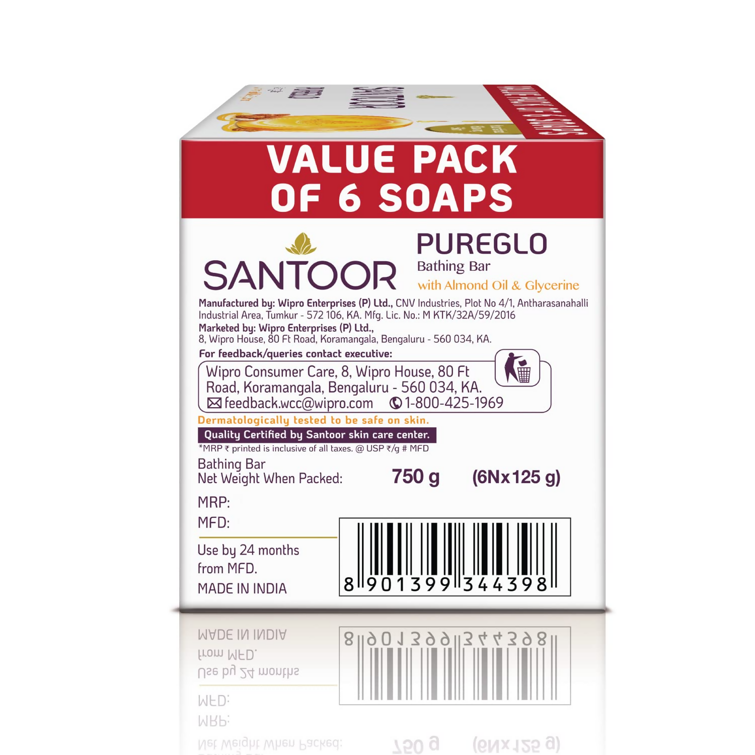 Santoor PureGlo Glycerine Soap with Almond Oil And Glycerine | Grocsy