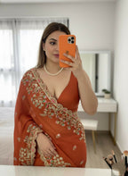 Teeya Creation New Trendy Party Wear Soft Silk Saree-Orange | Grocsy