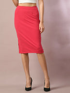 Myshka Women's Pink Solid Knee Length Party Embellished Skirts | Grocsy
