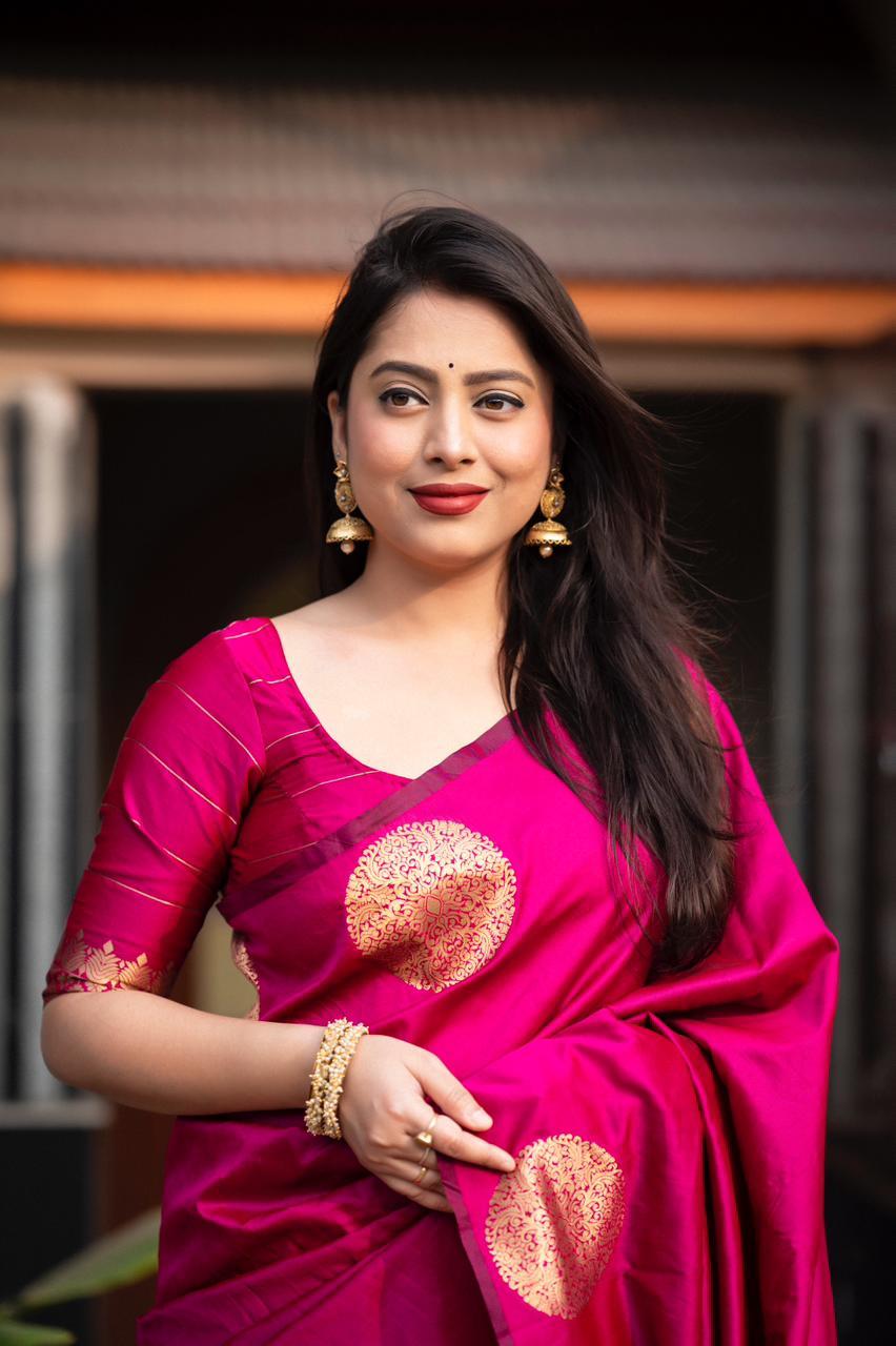 Rani Silk Woven Saree with Unstitched Blouse - Hiral Fashion | Grocsy