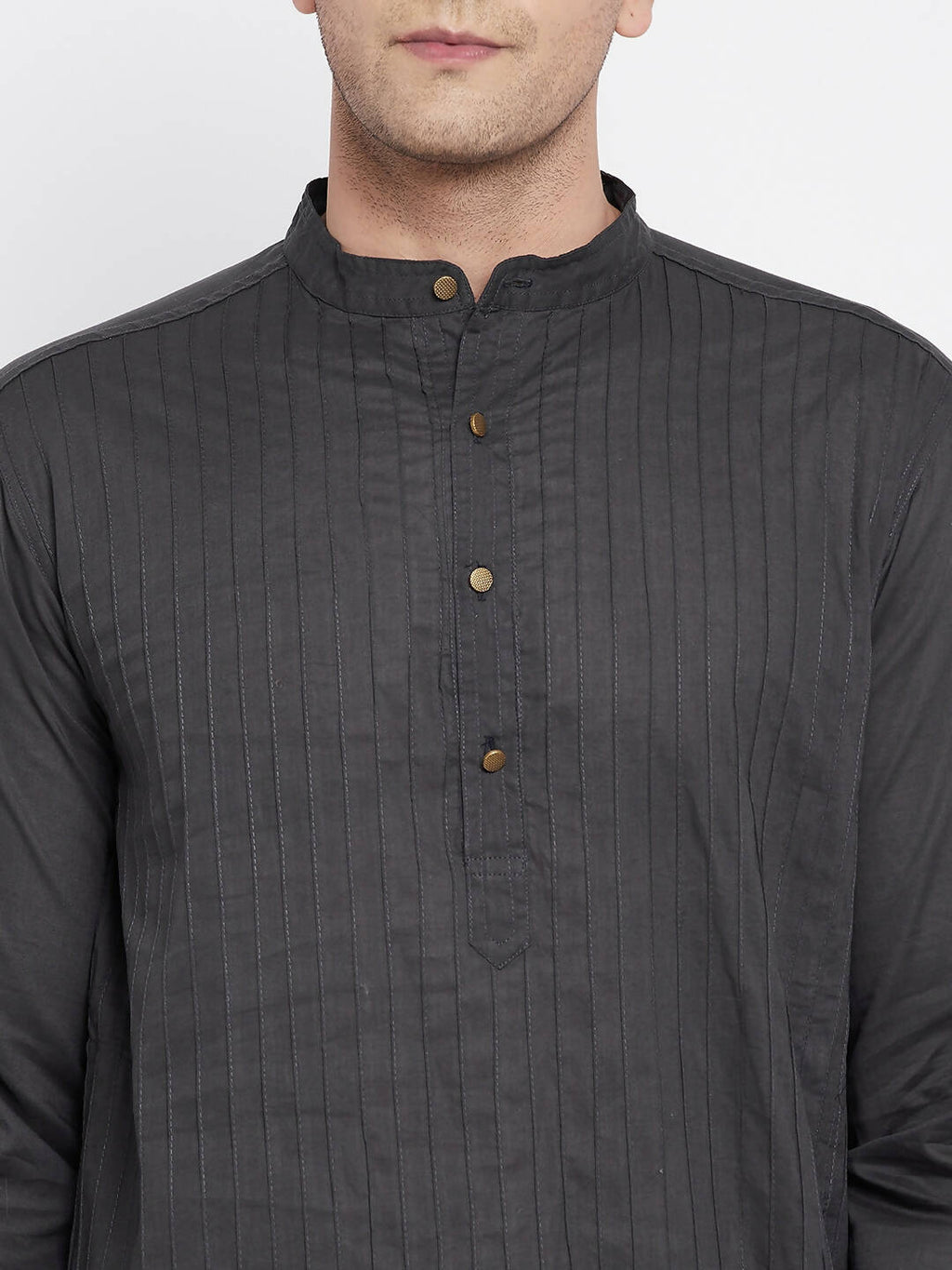 Even Apparels Grey Pure Cotton Men's Kurta With Band Collar | Grocsy