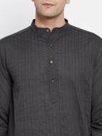 Even Apparels Grey Pure Cotton Men's Kurta With Band Collar | Grocsy