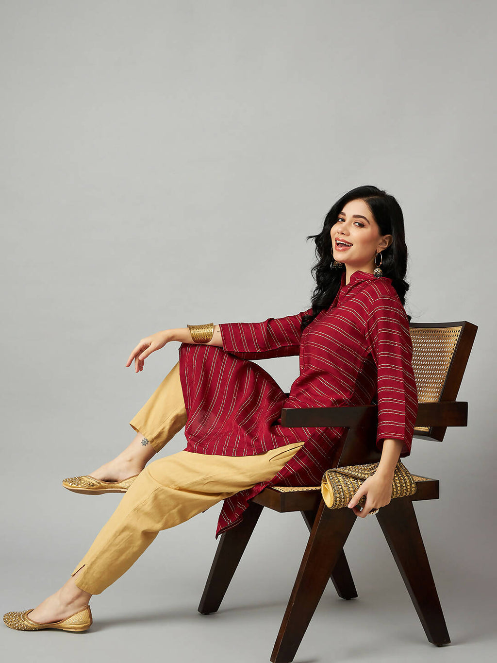 Red Poly Cotton Texture Straight Kurta - Sabella | Grocsy