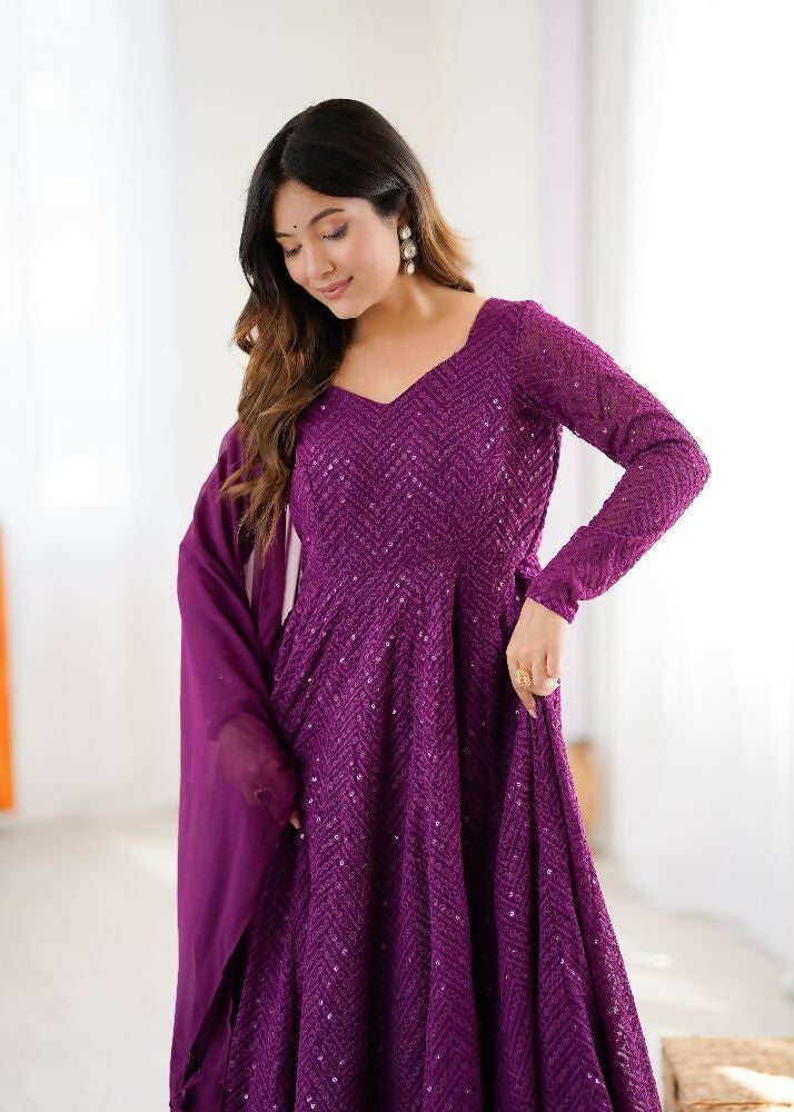 Joban Fashion Wine Kurta Set Georgette Sequence Embroidery Work | Grocsy
