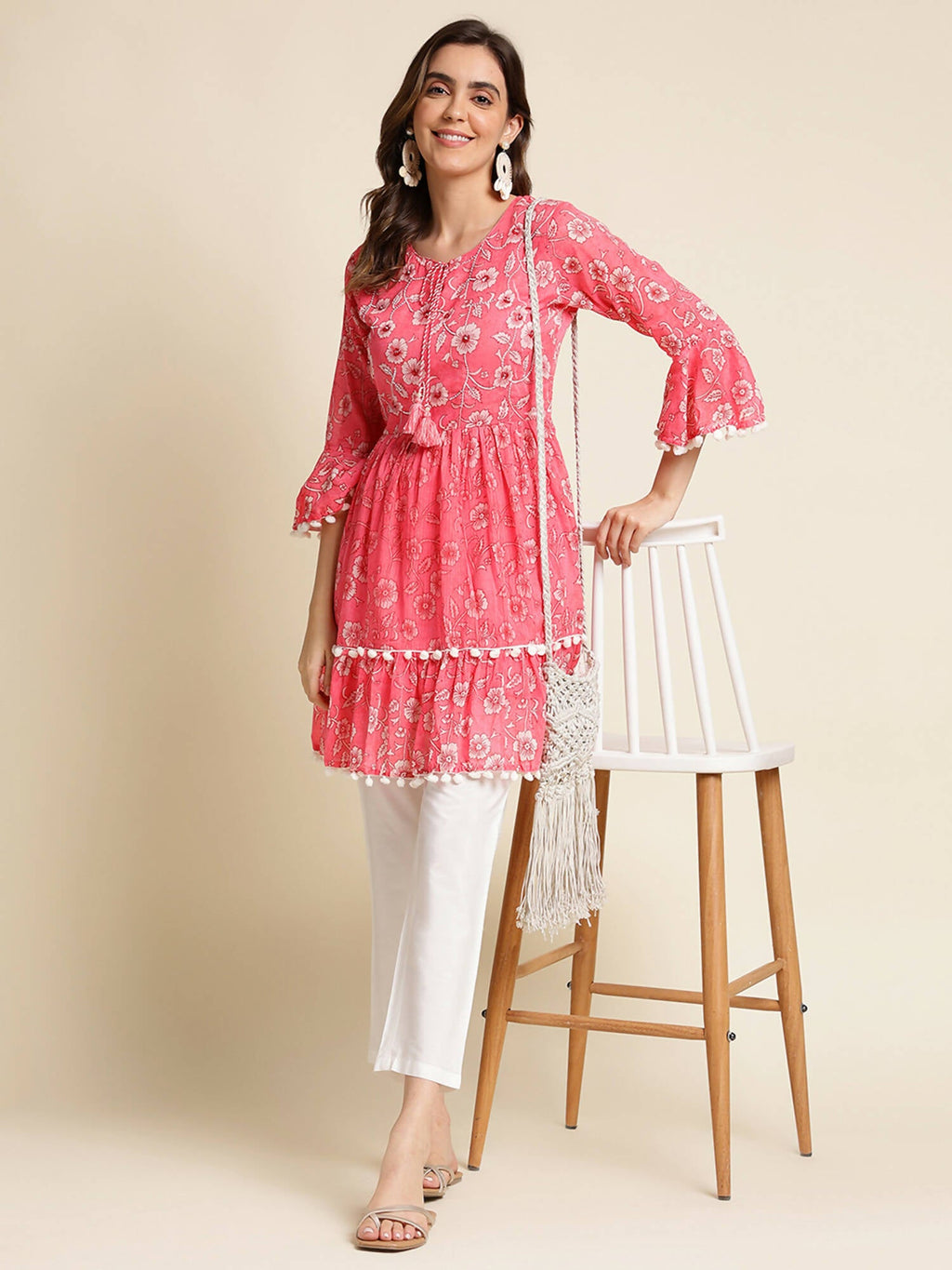 Pink Cotton Floral Printed Top - Himanshi | Grocsy