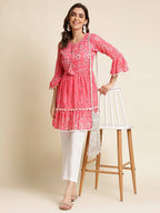 Pink Cotton Floral Printed Top - Himanshi | Grocsy