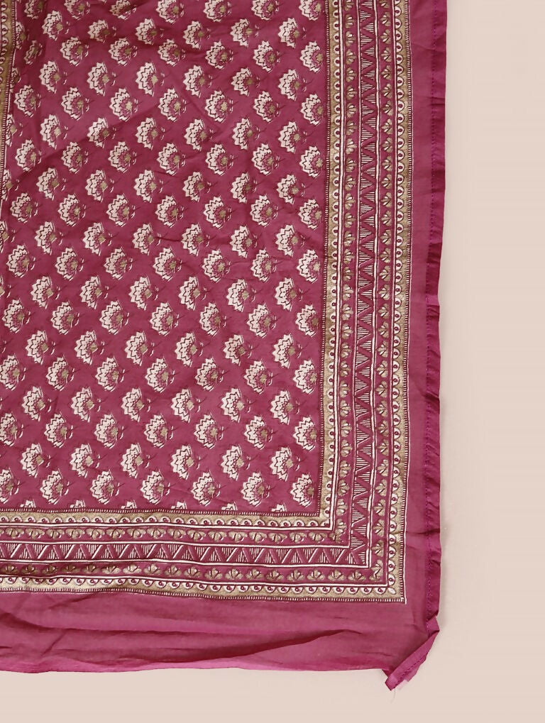 Miravan Women's Plus Size Pink Straight Floral Printed Kurta & Palazzo With Dupatta Set | Grocsy