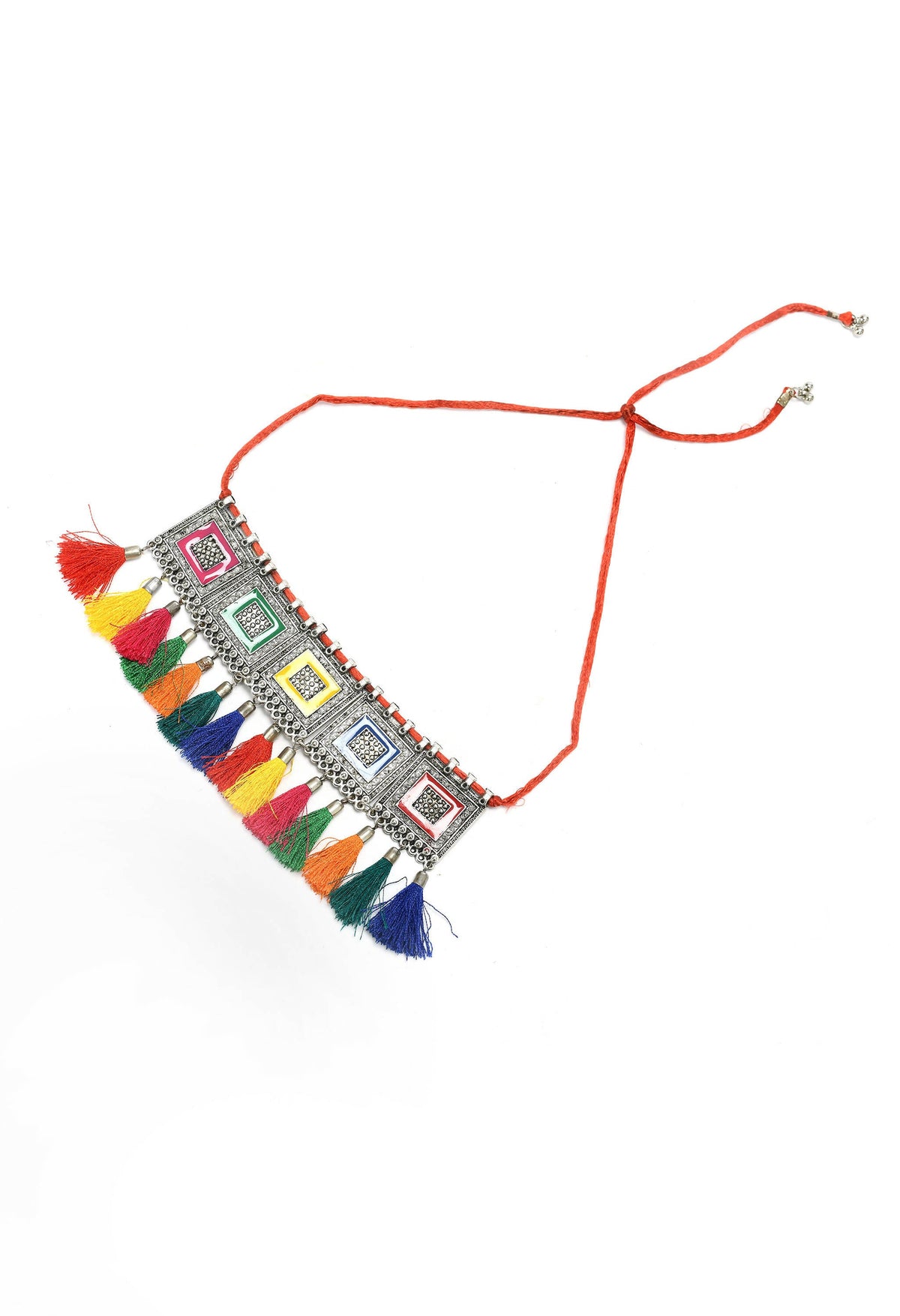 Mominos Fashion Johar Kamal Oxidised Silver-Plated Brass Finish Tassel Work Handicraft Choker For Women (Multi) | Grocsy