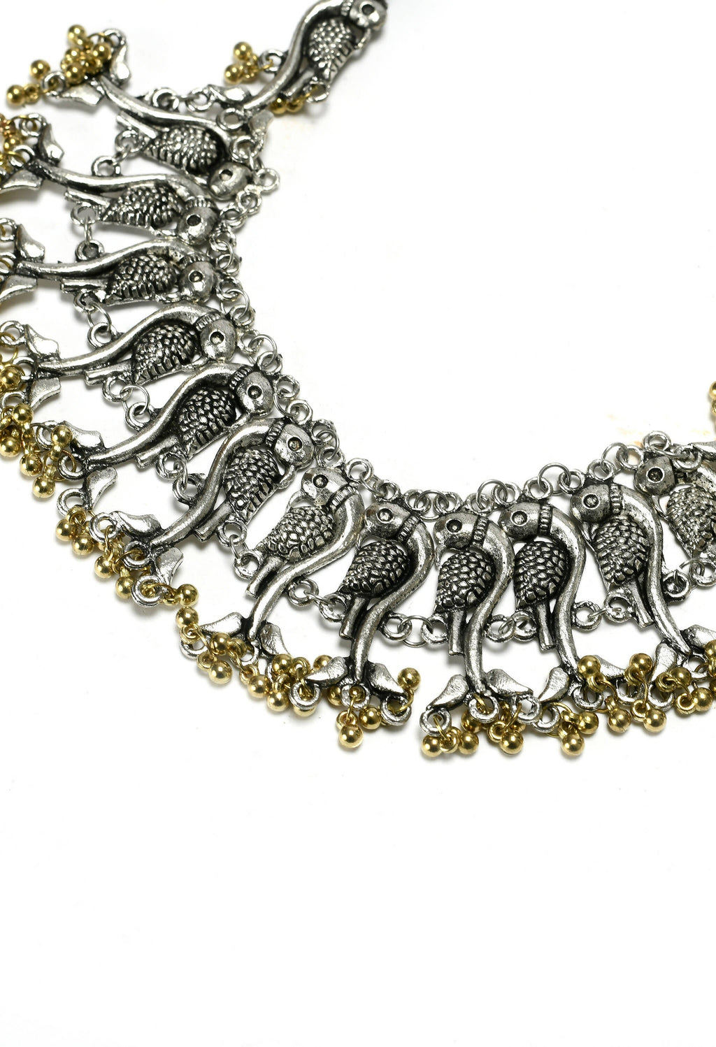 Mominos Fashion Johar Kamal Oxidised Silver-Plated Brass Finish Peacock Choker For Women (Silver/Golden) | Grocsy