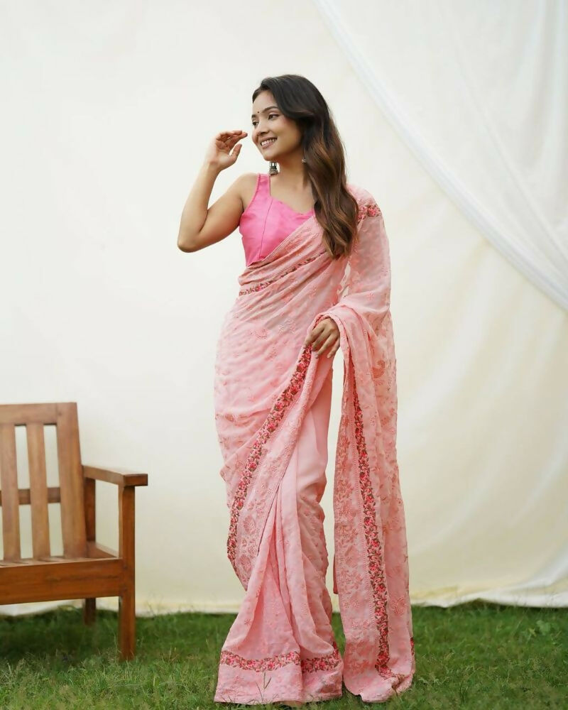Vamsee Jasmin Peach Uae Georgette Saree | Grocsy
