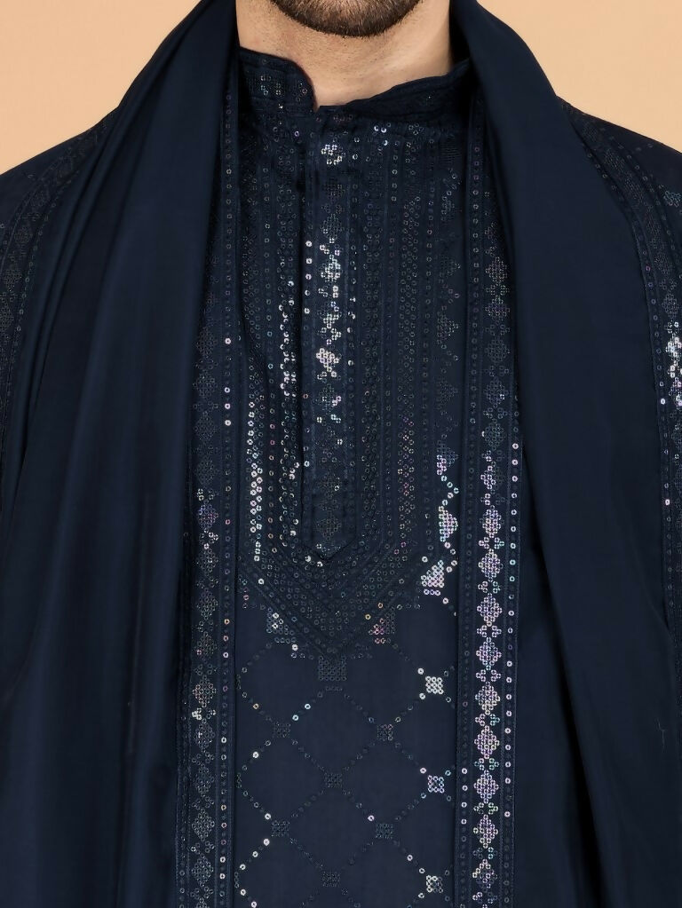 Vastranavya Navy Blue Exclusive Festival Wear Viscose Silk Thread & Sequence Embroidered Work Kurta with Dupatta | Grocsy