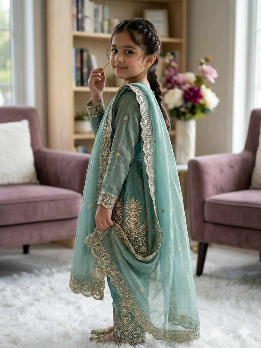 Teeya Creation New Kids Trendy Stylish Fully Stitched Ready To Wear Kurta Set -Turquoise | Grocsy