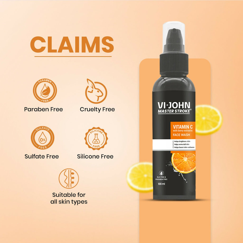 VI-JOHN Master Stroke Vitamin-C Face Wash Brightening Skin And Radiant Glow For All Skin Types | Grocsy