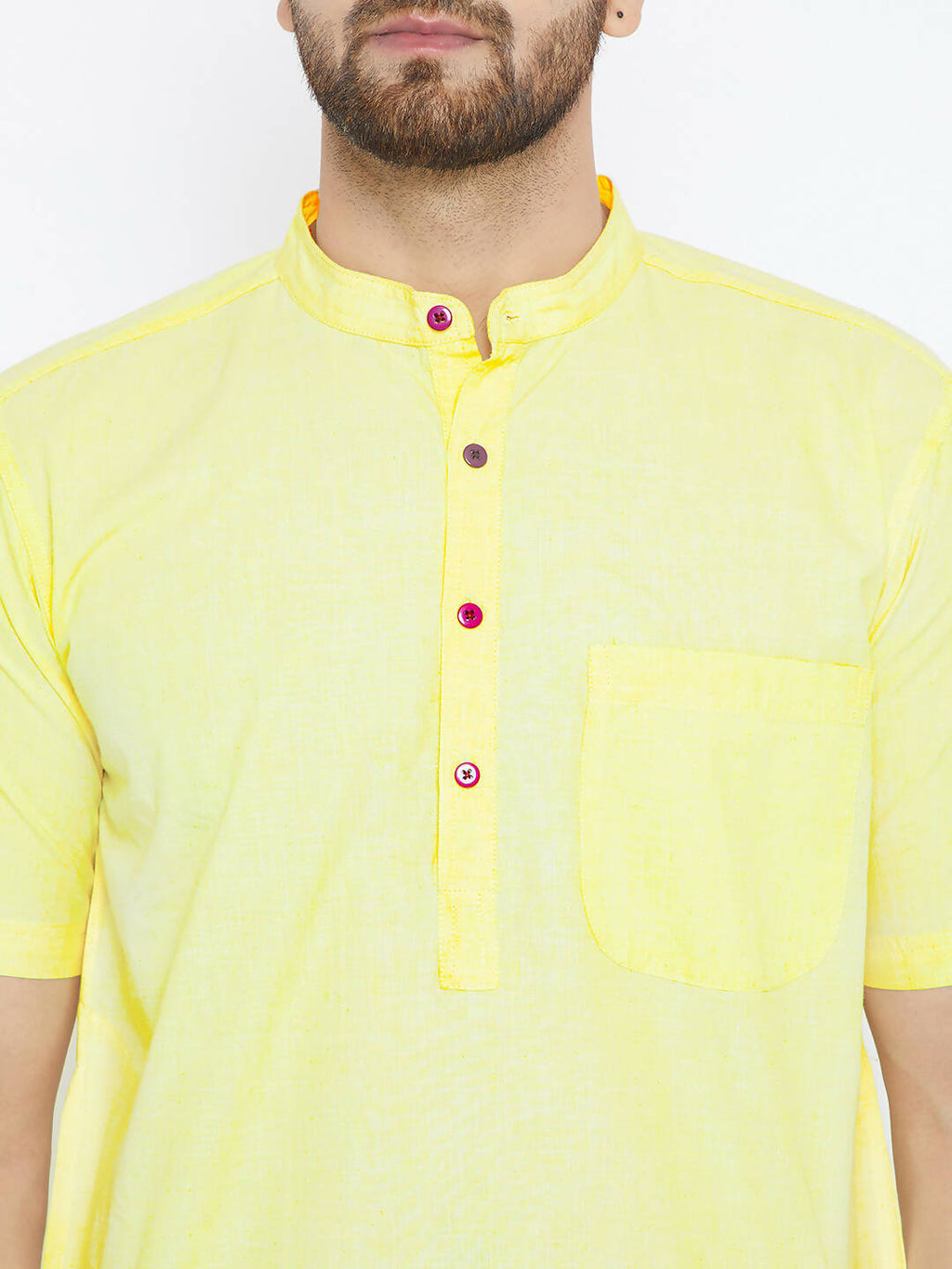 Even Apparels Yellow Color Pure Cotton Men's Kurta With Band Collar | Grocsy