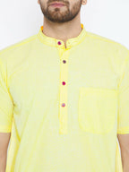 Even Apparels Yellow Color Pure Cotton Men's Kurta With Band Collar | Grocsy