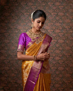 DEIANA'S Beautiful Designer Golden zari Soft Lichi Silk Saree - Yellow | Grocsy