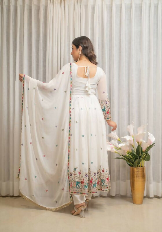 Joban Fashion White Georgette Sequence Embroidery Work Readymade Kurta Set | Grocsy