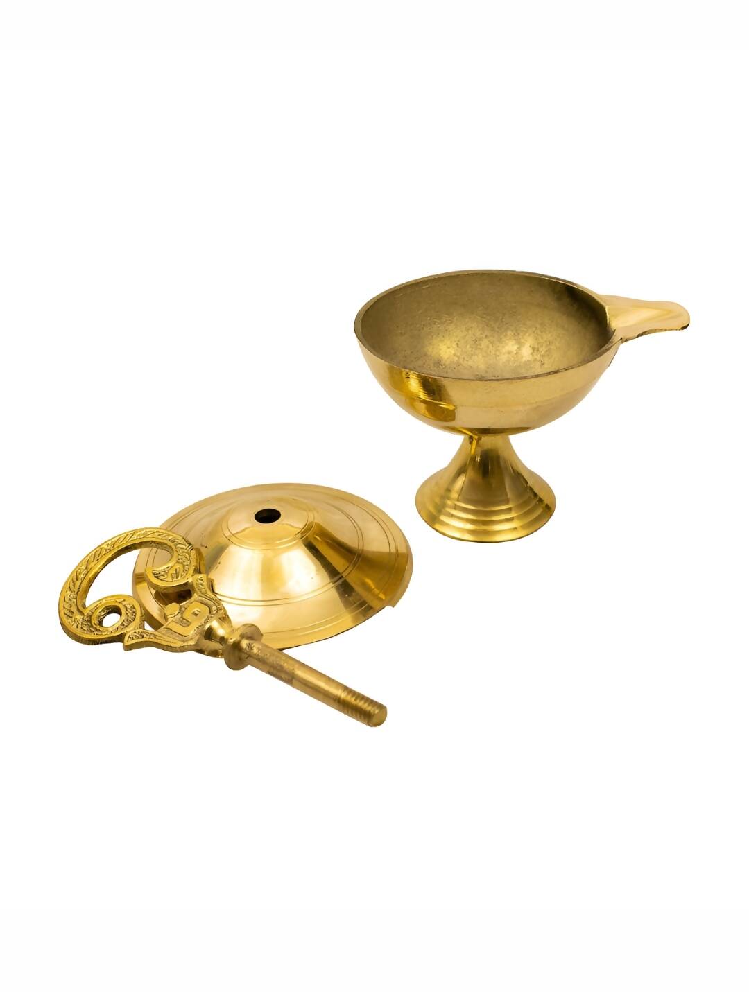 Spillbox Gold-Toned Brass Om Closed Diya Pooja Essential | Grocsy