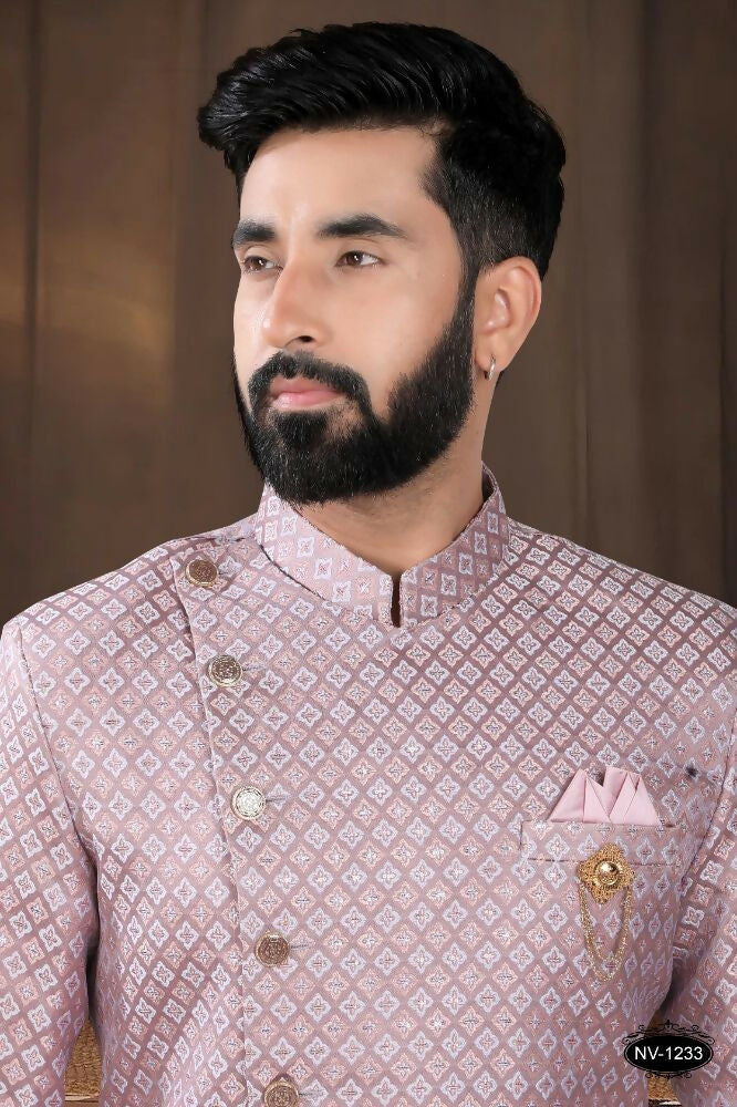 Joban Fashion Men's Pink Woven Jacquard Kurta with Pyjama | Grocsy
