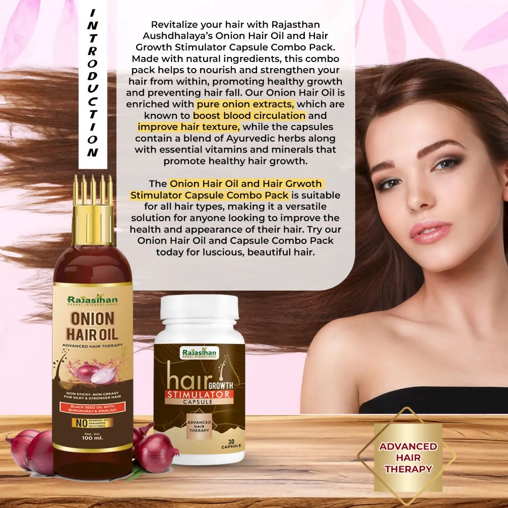 Rajasthan Herbals Onion Hair Oil & Hair Growth Stimulator Capsule Combo | Grocsy