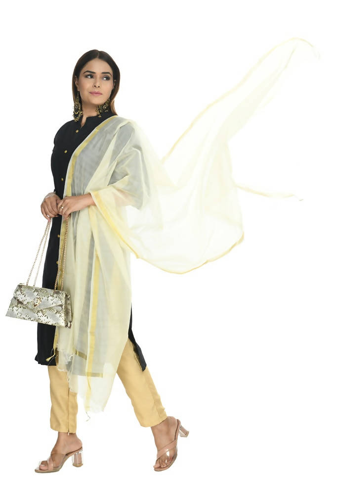 Mominos Fashion Off White Banarsi Piping Dupatta | Grocsy