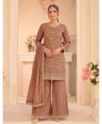 KC Peach Vichitra Silk Palazzo Suit For Women Festival Wear | Grocsy