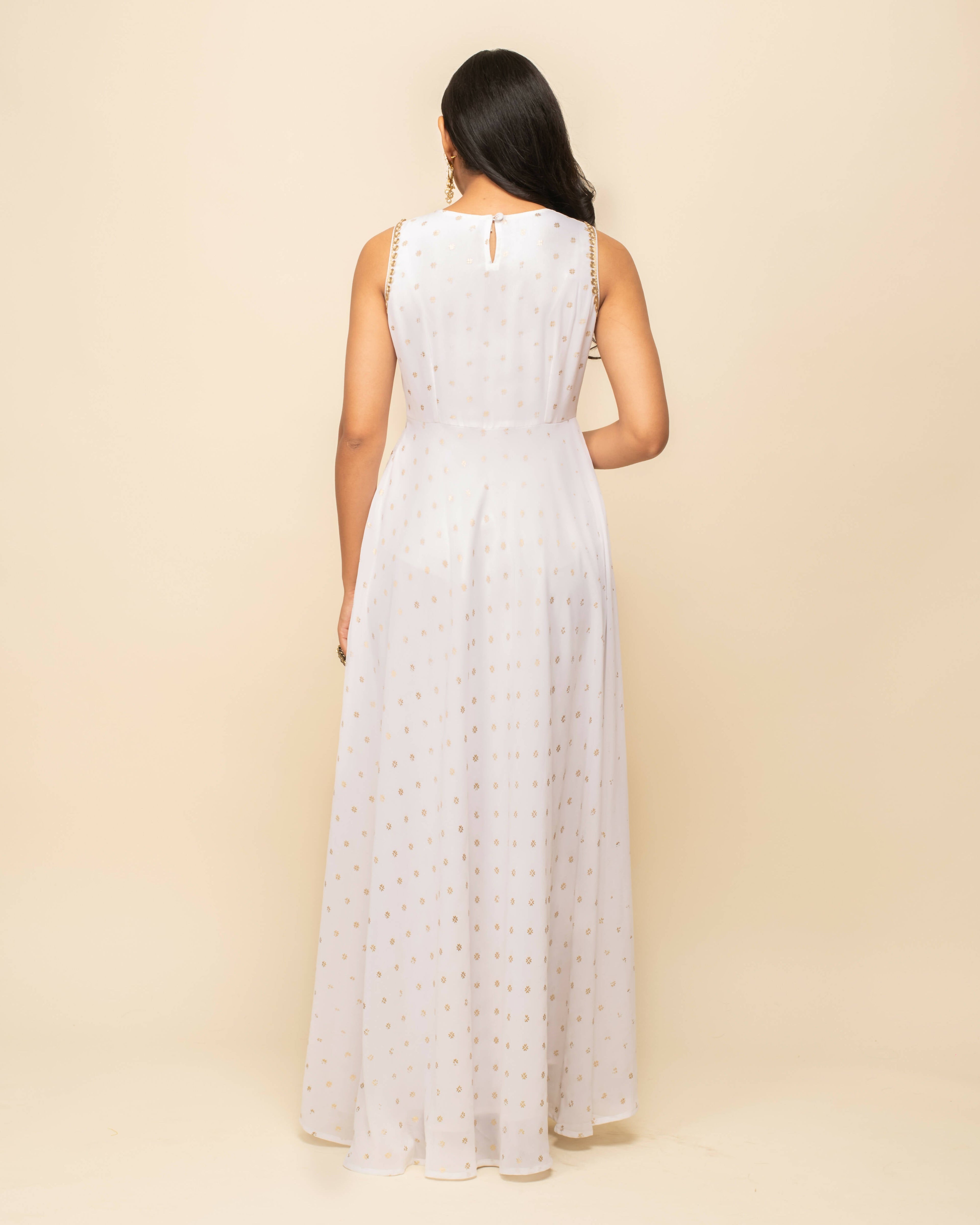 FIORRA Women's White Georgette Anarkali Kurta With Dupatta | Grocsy