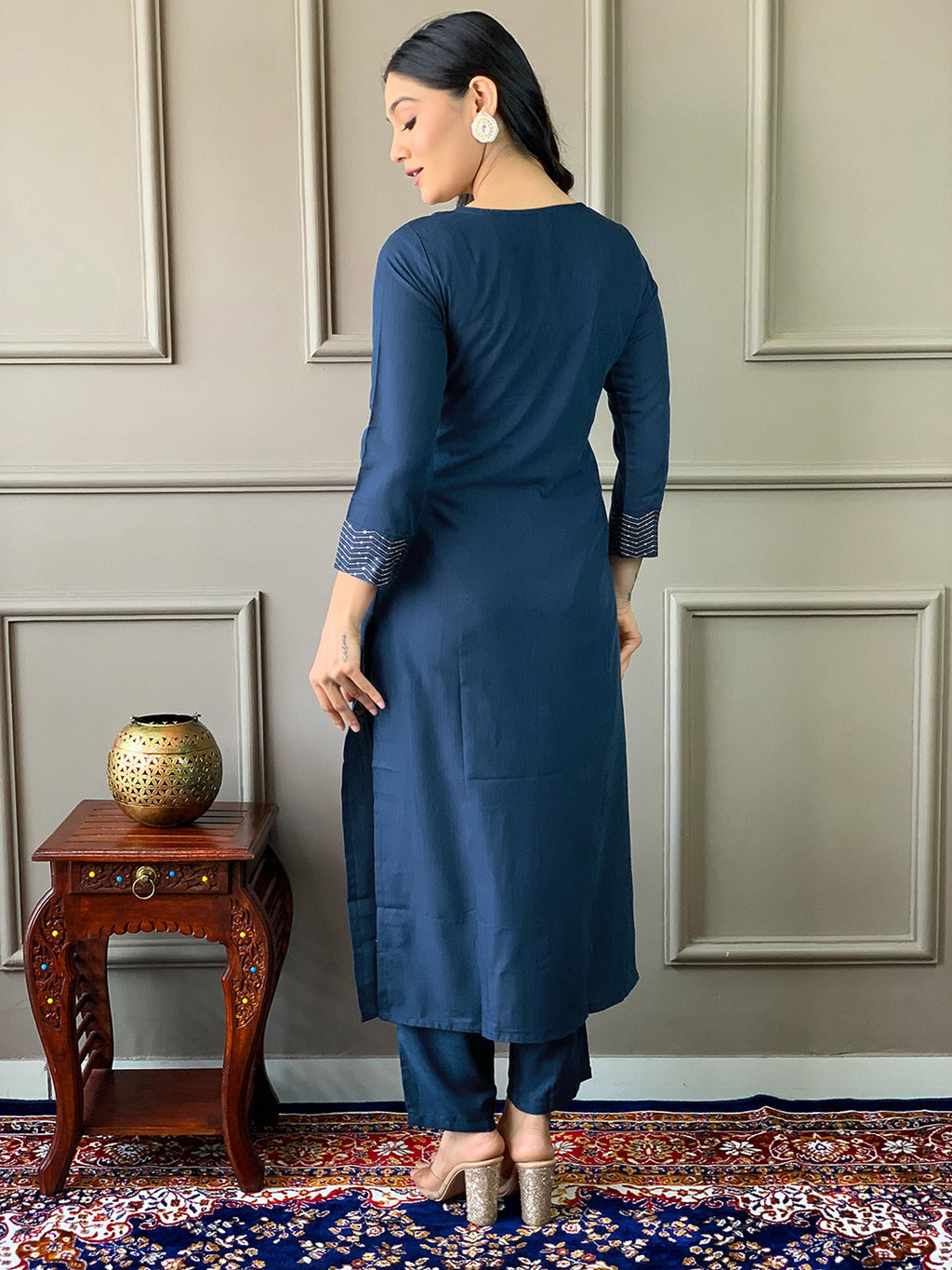 Partywear Designer Rayon Slub Blue Stitched Suit With Dupatta - Tanisha | Grocsy