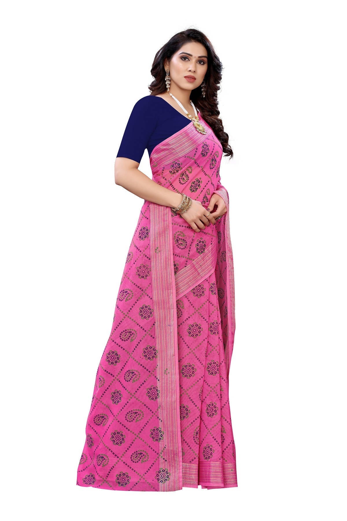 Vamika Pink and Blue Linen Jari Border Saree (CHARVI PINK) | Grocsy