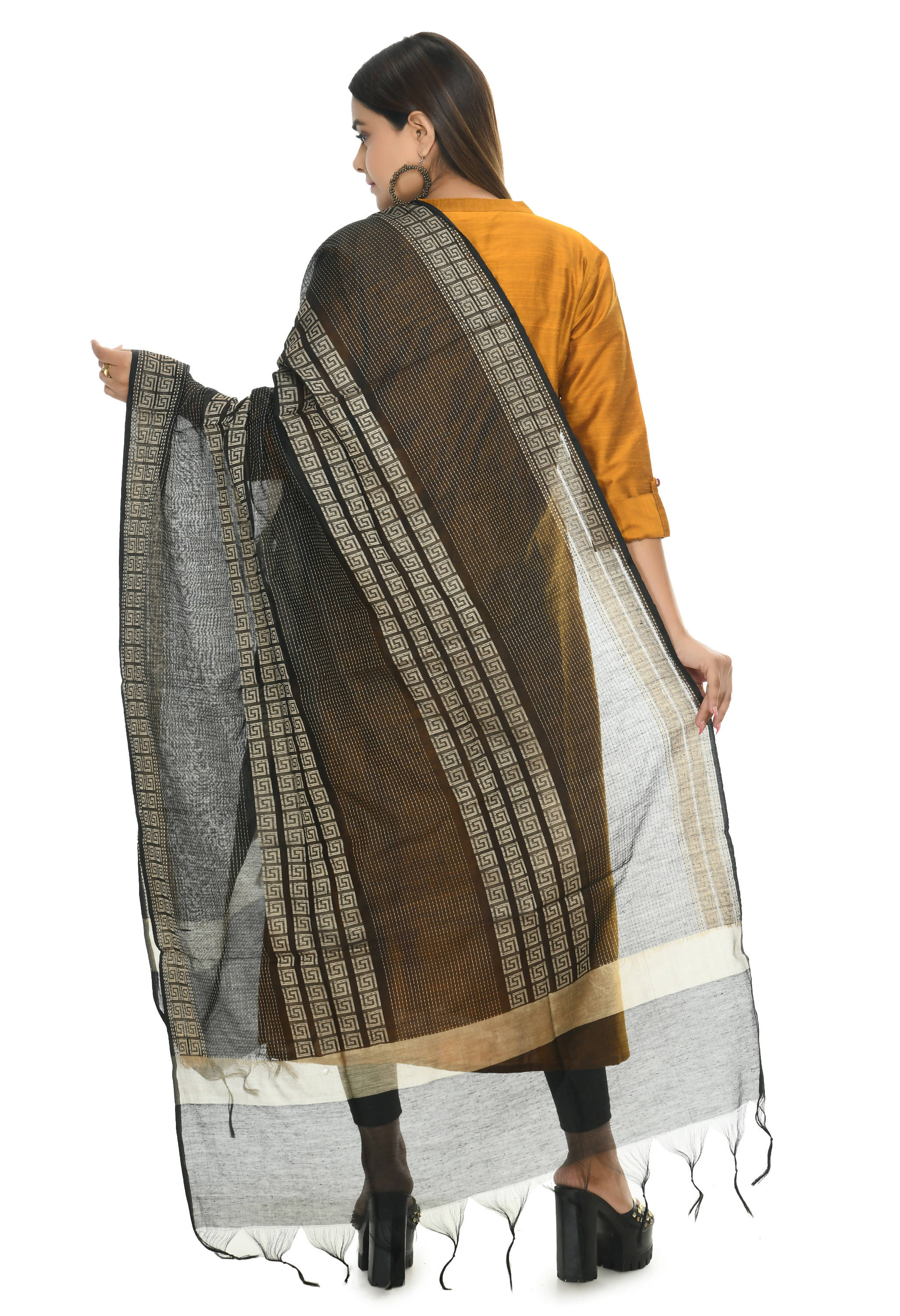 Mominos Fashion Moeza Handloom Cotton Black Dupatta For Women | Grocsy