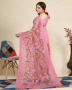 Teeya Creation Womens Latest Stylish Party Wear Soft Net Saree-Pink | Grocsy