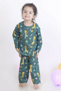 Breathables Green Giraffe Print Cotton Nightsuit Set For Kids | Grocsy