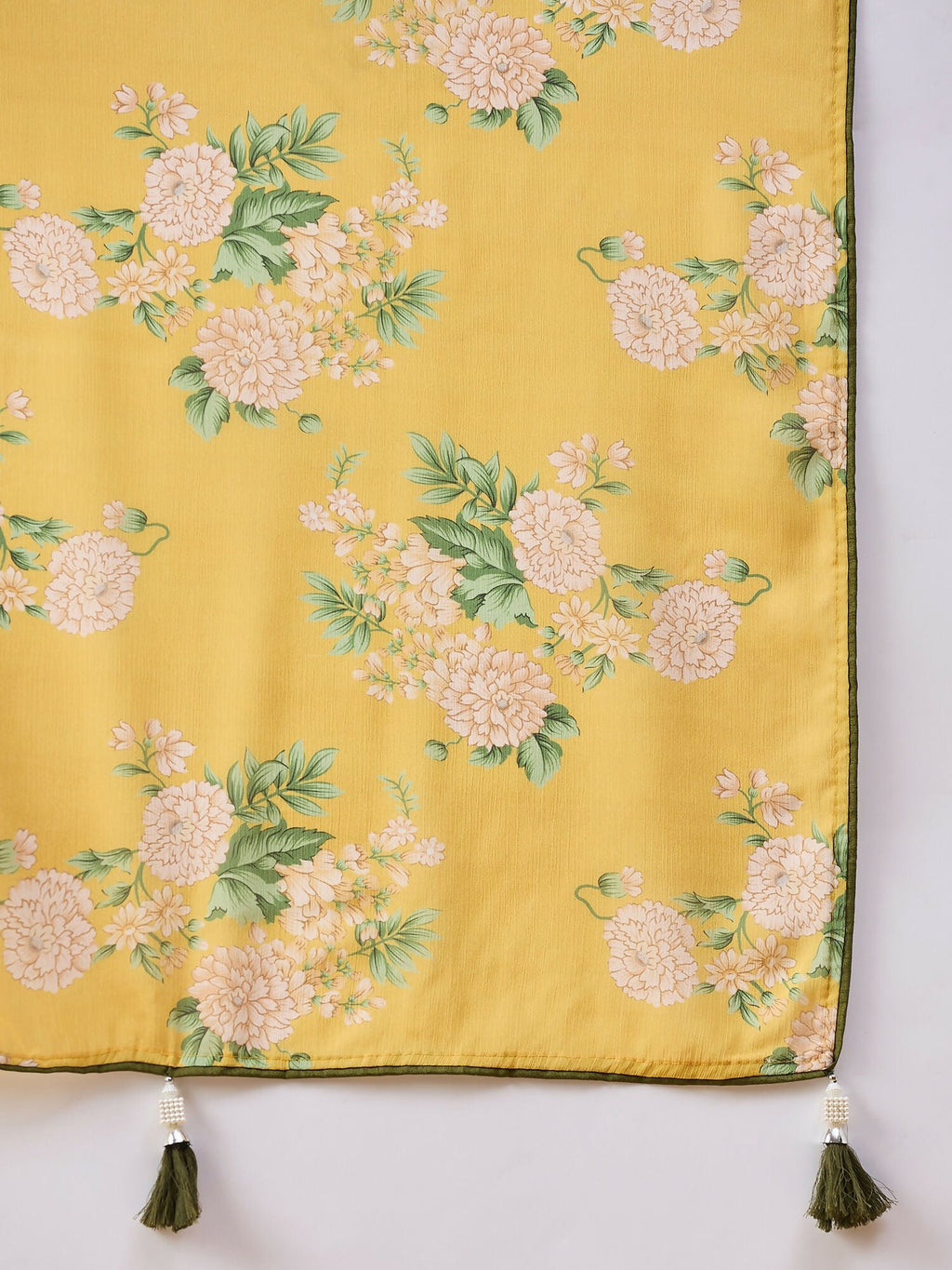 Mustard Chiffon Floral Printed Saree with Stitched Blouse - Dharavi | Grocsy