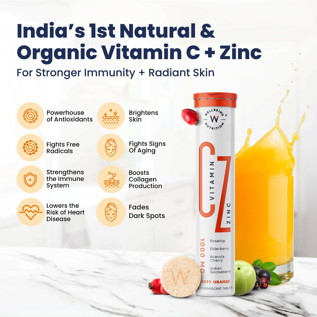 Wellbeing Nutrition Organic Vitamin C + Zinc Effervescent Tablets | Grocsy