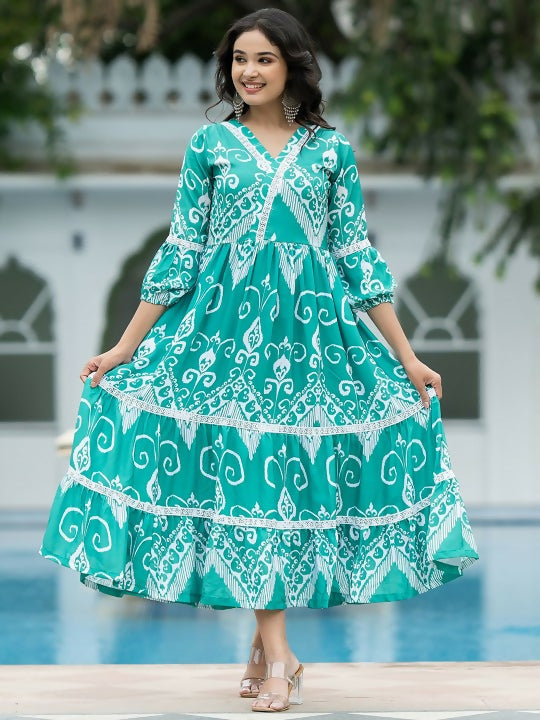 The52 Women's Gorgeous Flared Printed French Crepe Dress | Grocsy