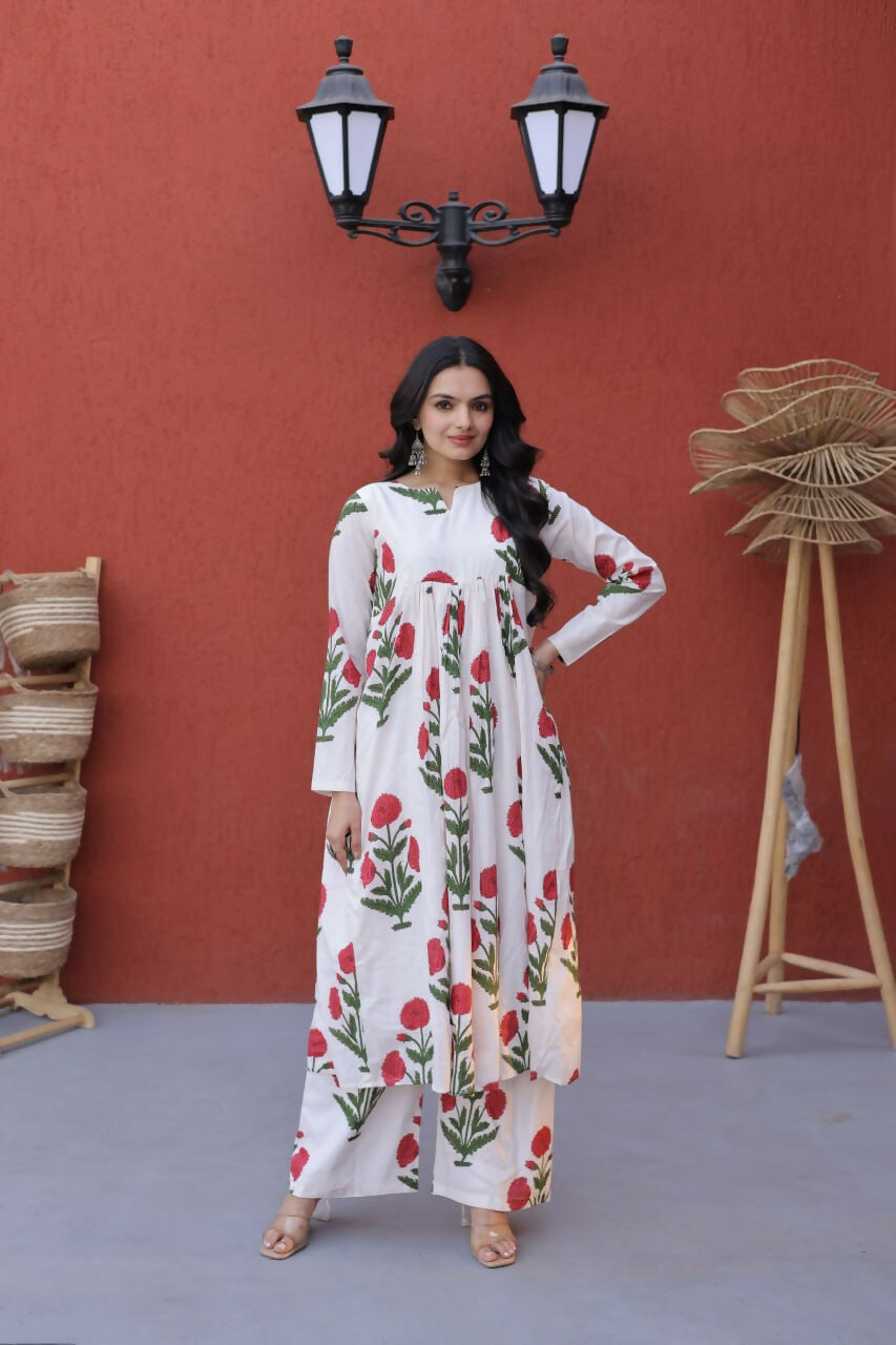 Teeya Creation Womens New Trendy Summer War Printed Cotton Gown Set-Red | Grocsy
