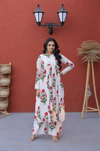 Teeya Creation Womens New Trendy Summer War Printed Cotton Gown Set-Red | Grocsy
