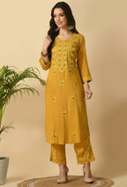 Joban Fashion Mustard Cotton Rayon Kurta Set | Grocsy