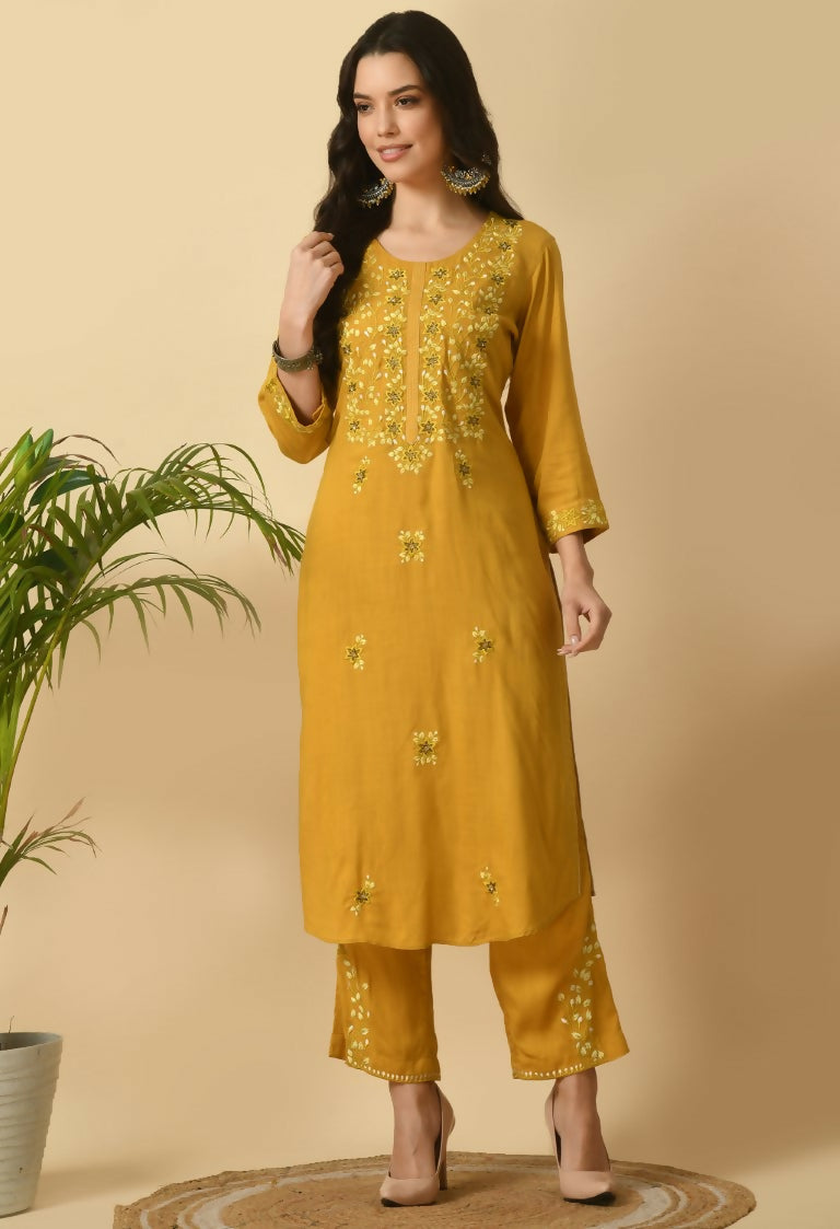 Joban Fashion Mustard Cotton Rayon Kurta Set | Grocsy