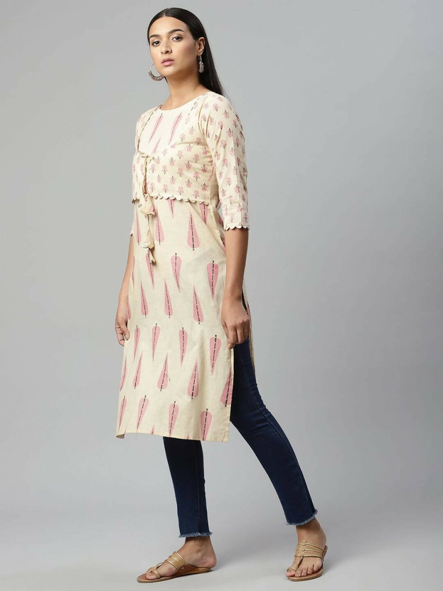Ahalyaa Womens Chiku Pure Cotton Printed Kurtas | Grocsy