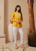 Juniper Mustard Striped Cotton Tunic With Thread Work And Button Detailing | Grocsy